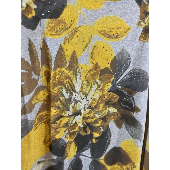 Karen Scott Women’s 2X Gray Yellow Floral 3/4 Sleeve Cotton Top - Picture 4 of 8